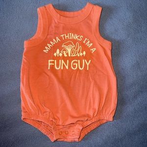 Orange short sleeve bubble romper. Baby 3-6 months